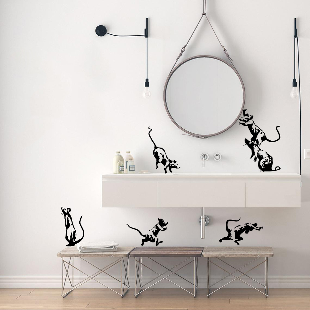 Home Bathroom Floor Tiles - 5 шт., Бэнкси, туалет, крысы, стикер
