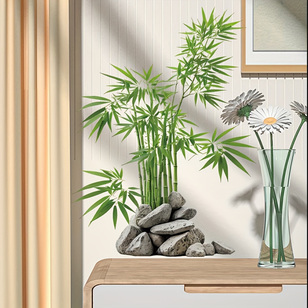 Home Bathroom Floor Tiles - Акварельные зеленые бамбуковые листья, наклейки на